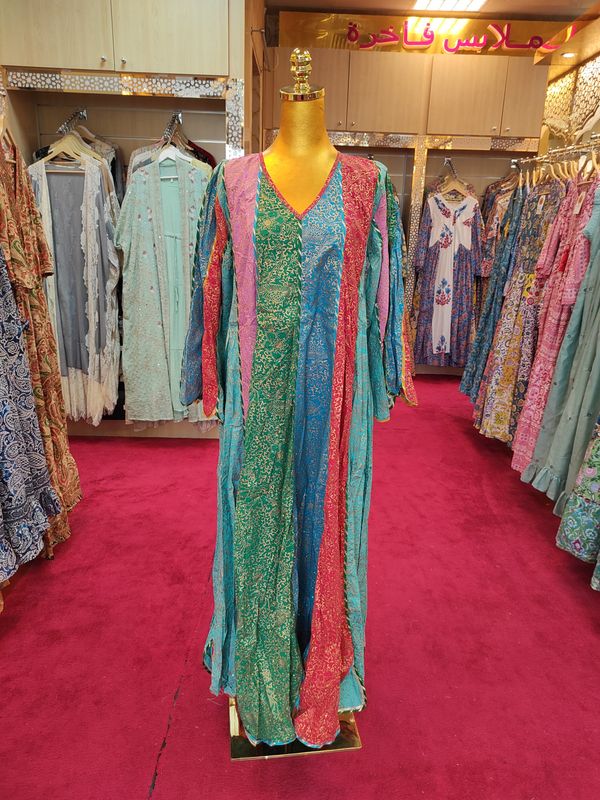 S/M Meher Crystal Multi Printed Cotton Dress 58&quot; Long Jalabiya