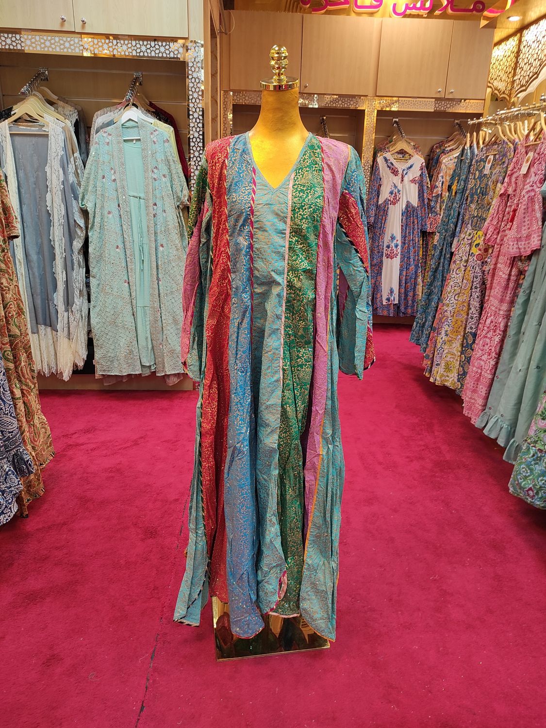 L/XL Meher Crystal Multi Printed Cotton Dress 56&quot; Long Jalabiya