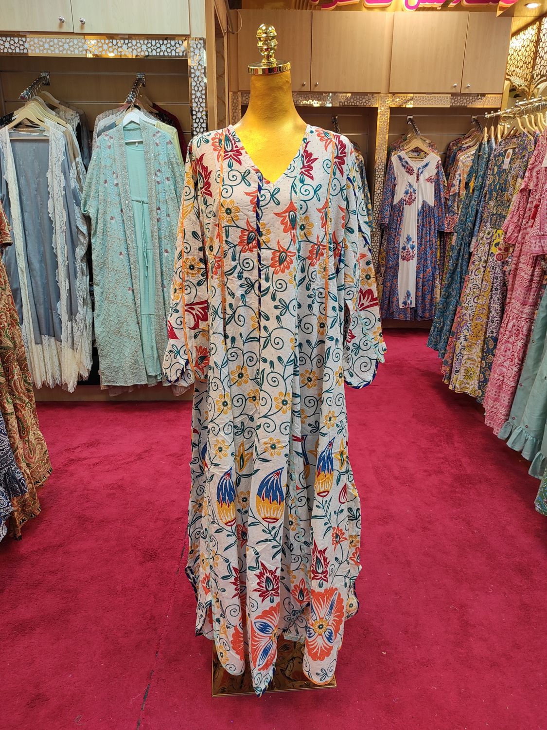 L/XL   Meher Crystal White Cotton Dress 56&quot; Long Jalabiya