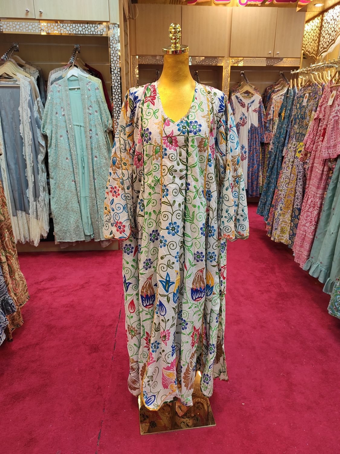 L/XL   Meher Crystal White Cotton Dress 56&quot; Long Jalabiya