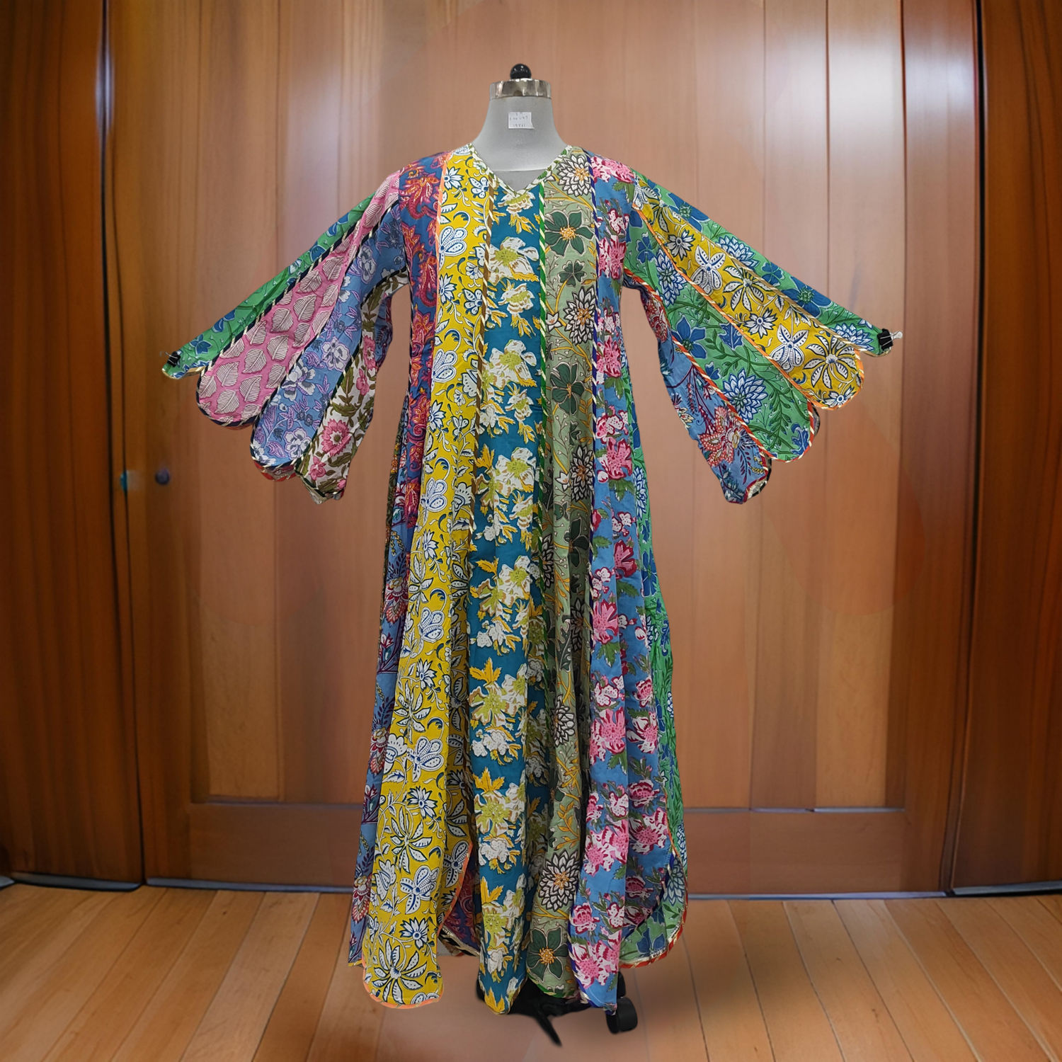 S/M Meher Multi Printed Cotton Dress 57&quot; Long Jalabiya