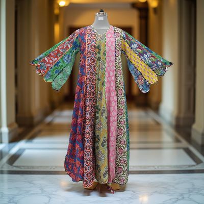 S/M Meher Multi Printed Cotton Dress 57&quot; Long Jalabiya