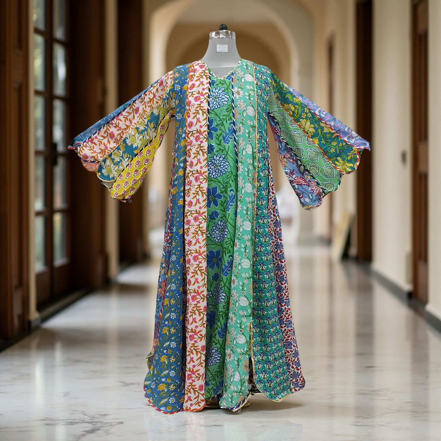 S/M Meher Multi Printed Cotton Dress 57&quot; Long Jalabiya