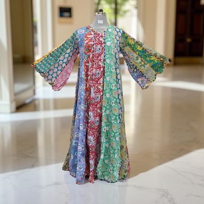 S/M Meher Multi Printed Cotton Dress 57&quot; Long Jalabiya