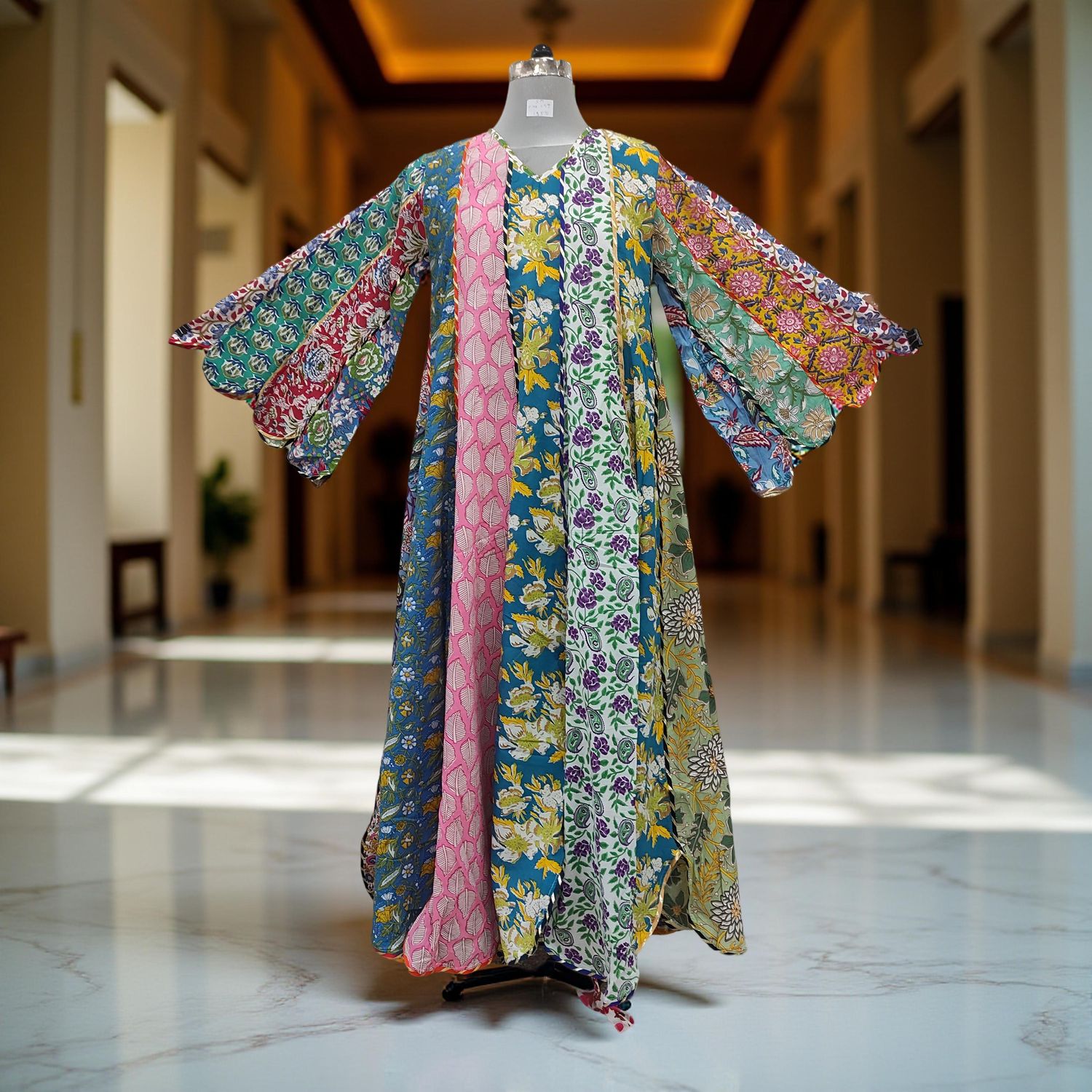 S/M Meher Multi Printed Cotton Dress 57&quot; Long Jalabiya