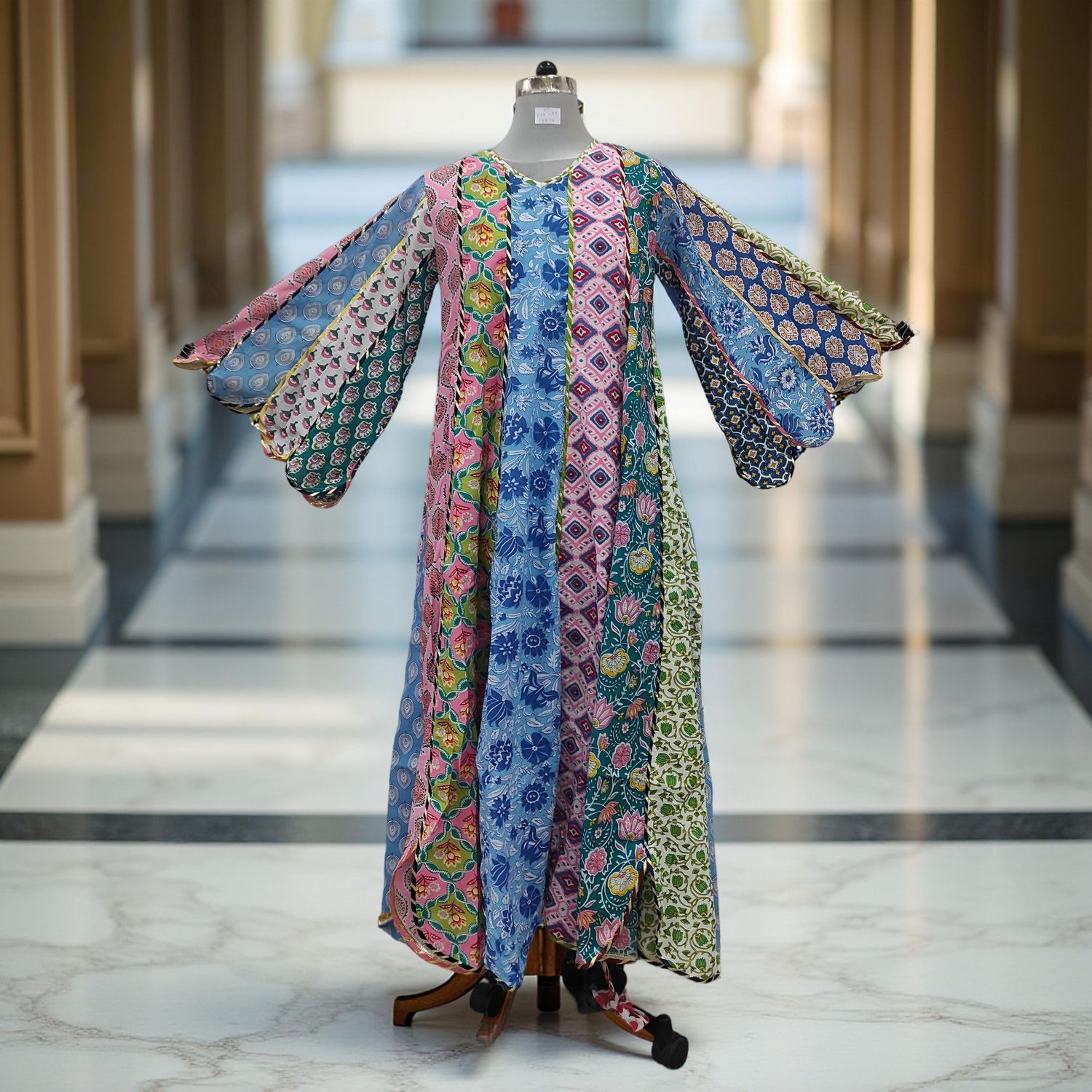 S/M Meher Multi Printed Cotton Dress 57&quot; Long Jalabiya