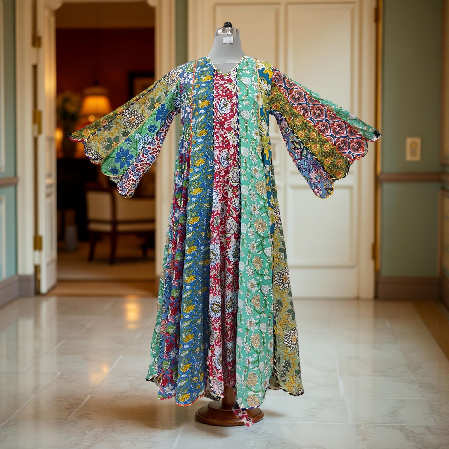 S/M Meher Multi Printed Cotton Dress 57&quot; Long Jalabiya