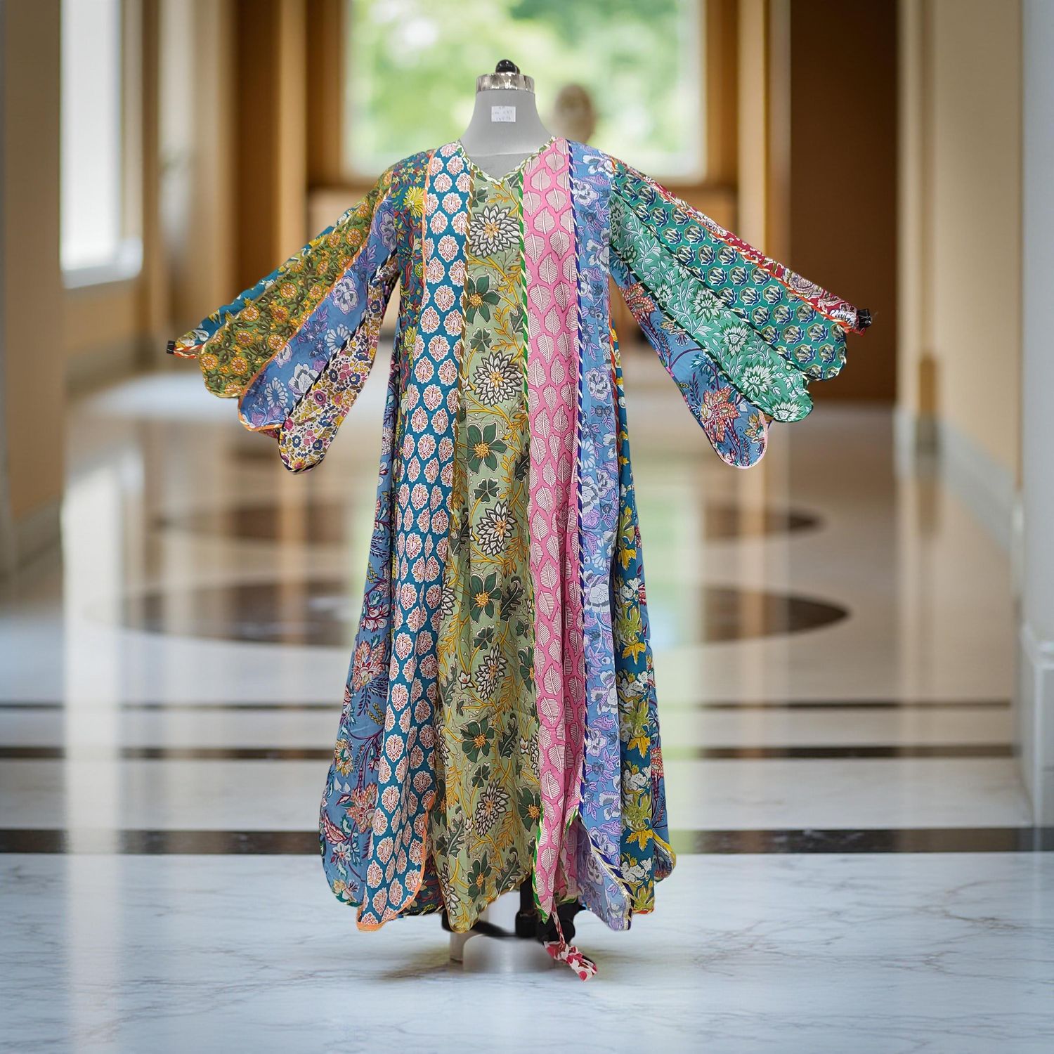S/M Meher Multi Printed Cotton Dress 57&quot; Long Jalabiya
