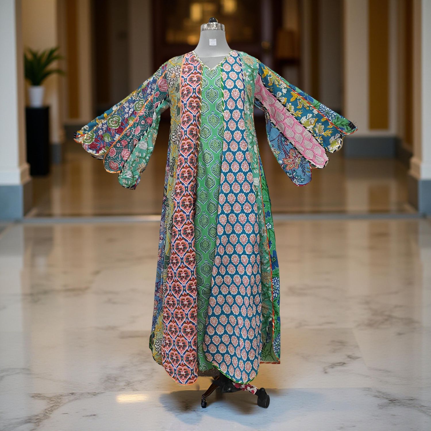 S/M Meher Multi Printed Cotton Dress 57&quot; Long Jalabiya