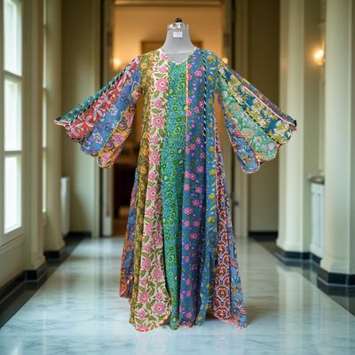 S/M Meher Multi Printed Cotton Dress 57&quot; Long Jalabiya