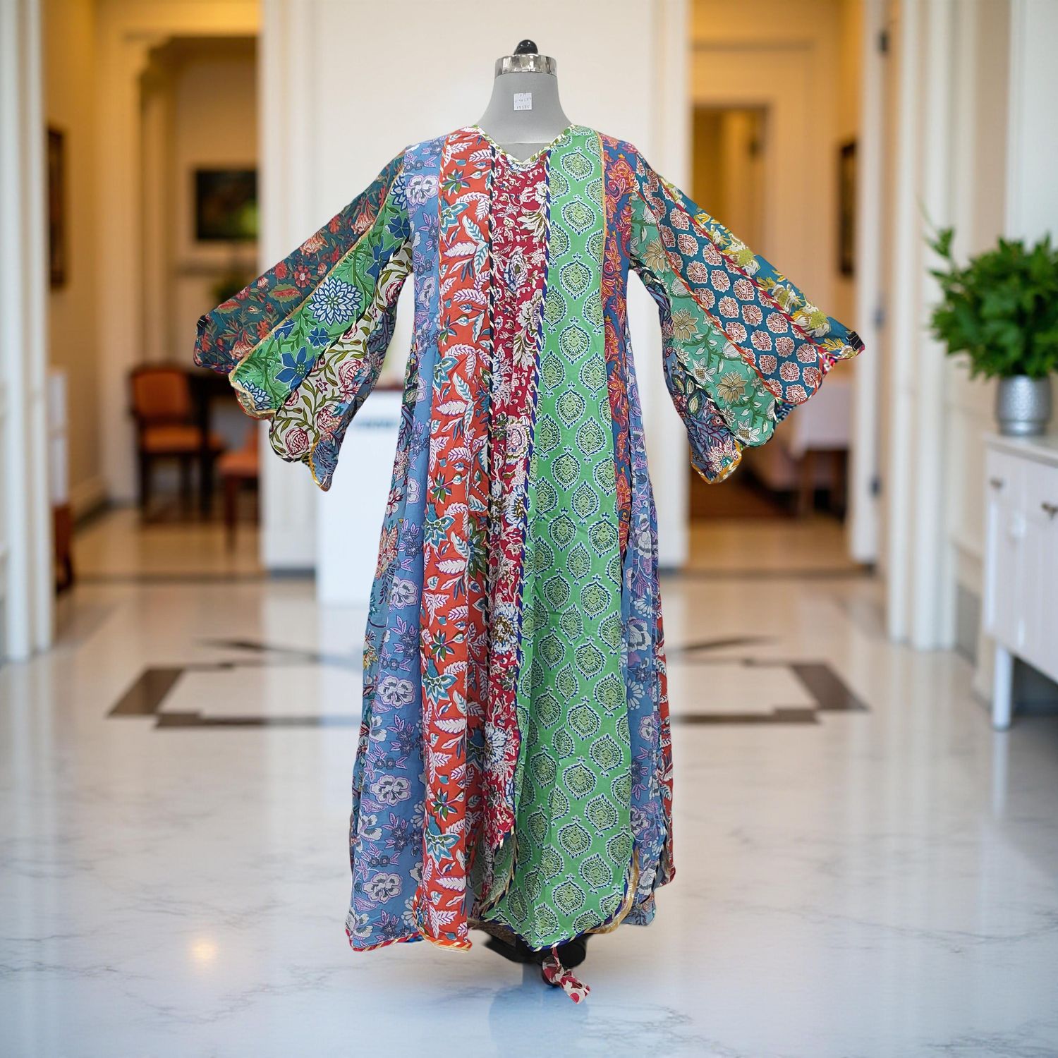S/M Meher Multi Printed Cotton Dress 57&quot; Long Jalabiya