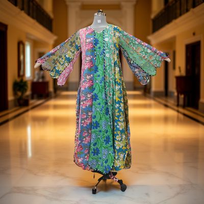 S/M Meher Multi Printed Cotton Dress 57&quot; Long Jalabiya