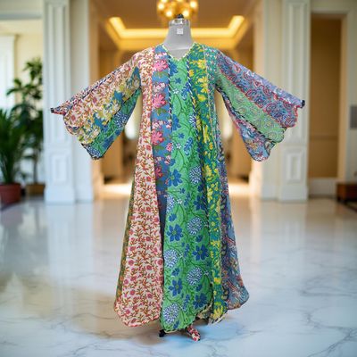 S/M Meher Multi Printed Cotton Dress 57&quot; Long Jalabiya