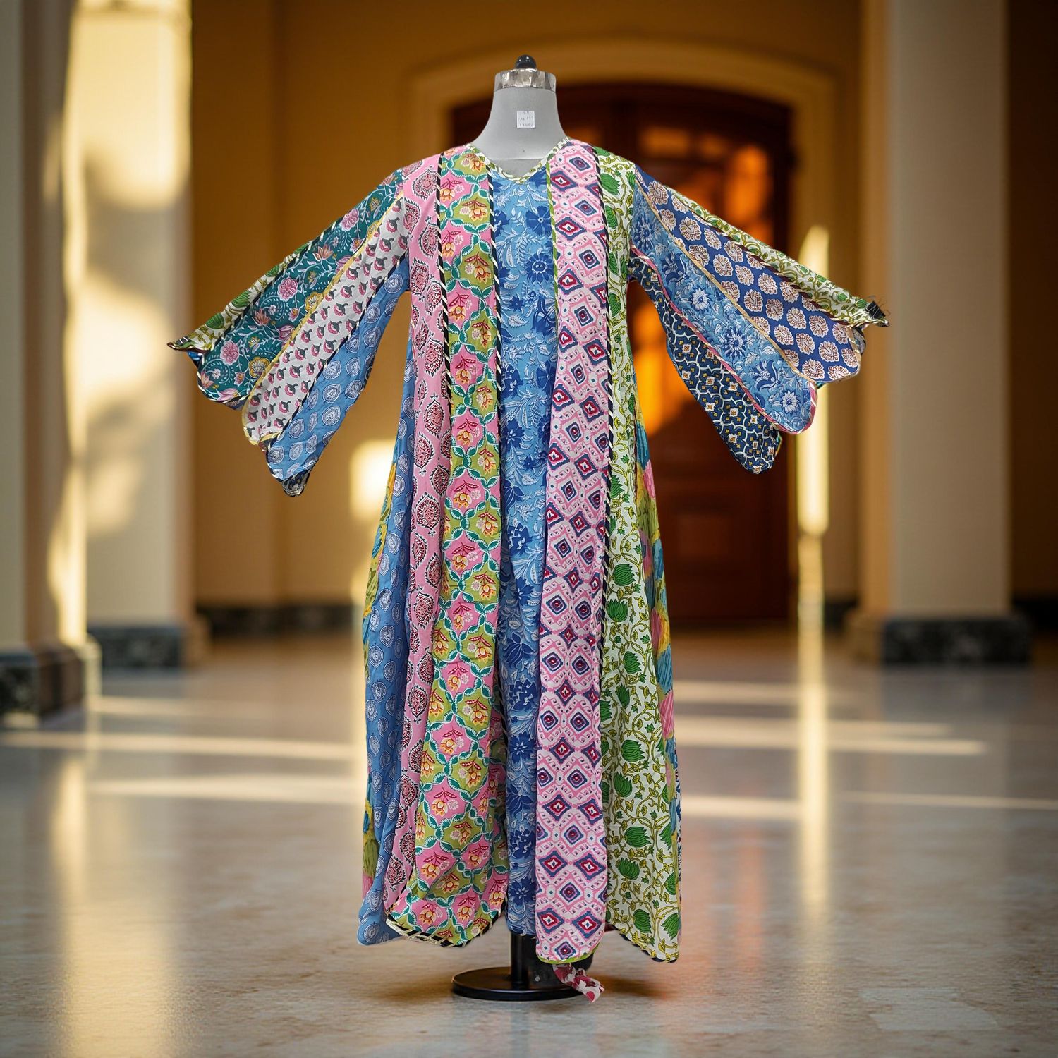 S/M Meher Multi Printed Cotton Dress 57&quot; Long Jalabiya