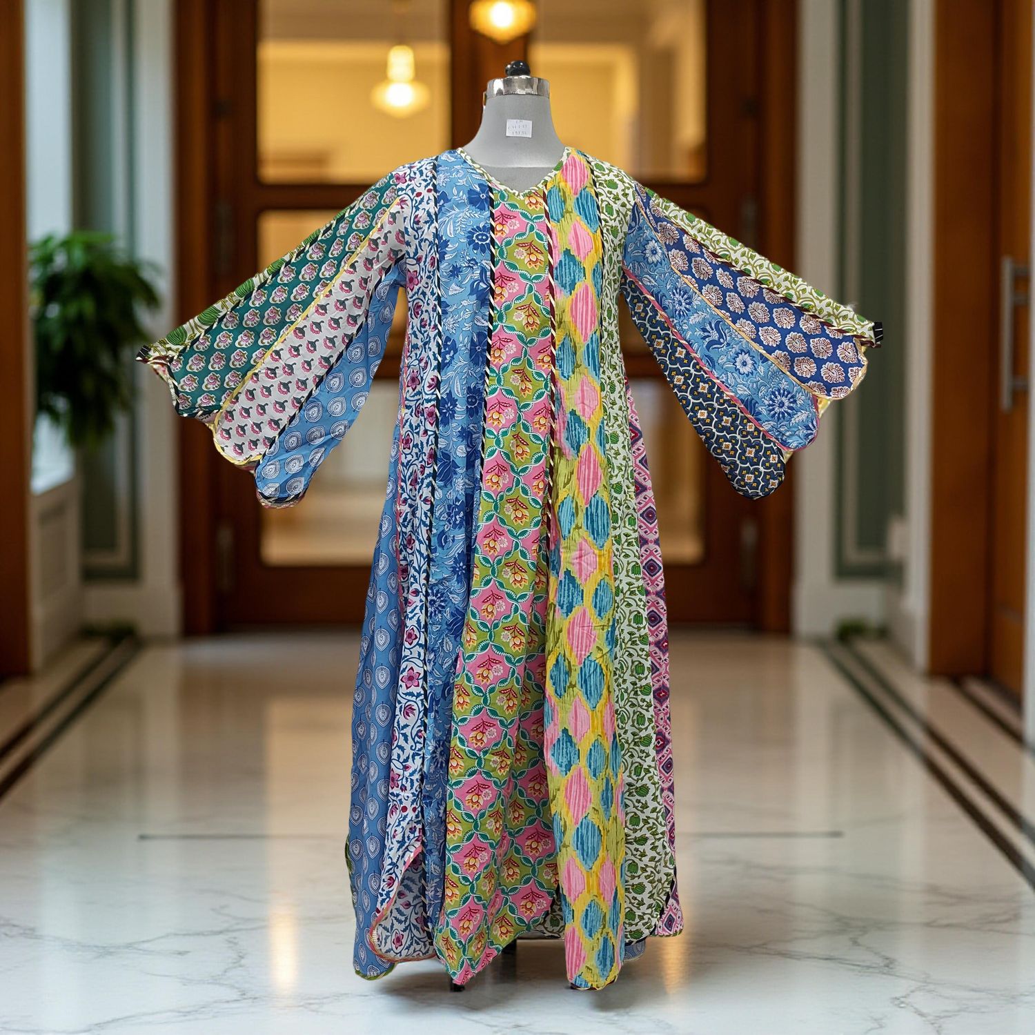 S/M Meher Multi Printed Cotton Dress 57&quot; Long Jalabiya