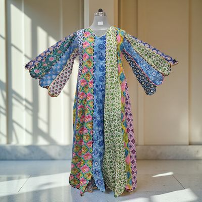 S/M Meher Multi Printed Cotton Dress 57&quot; Long Jalabiya