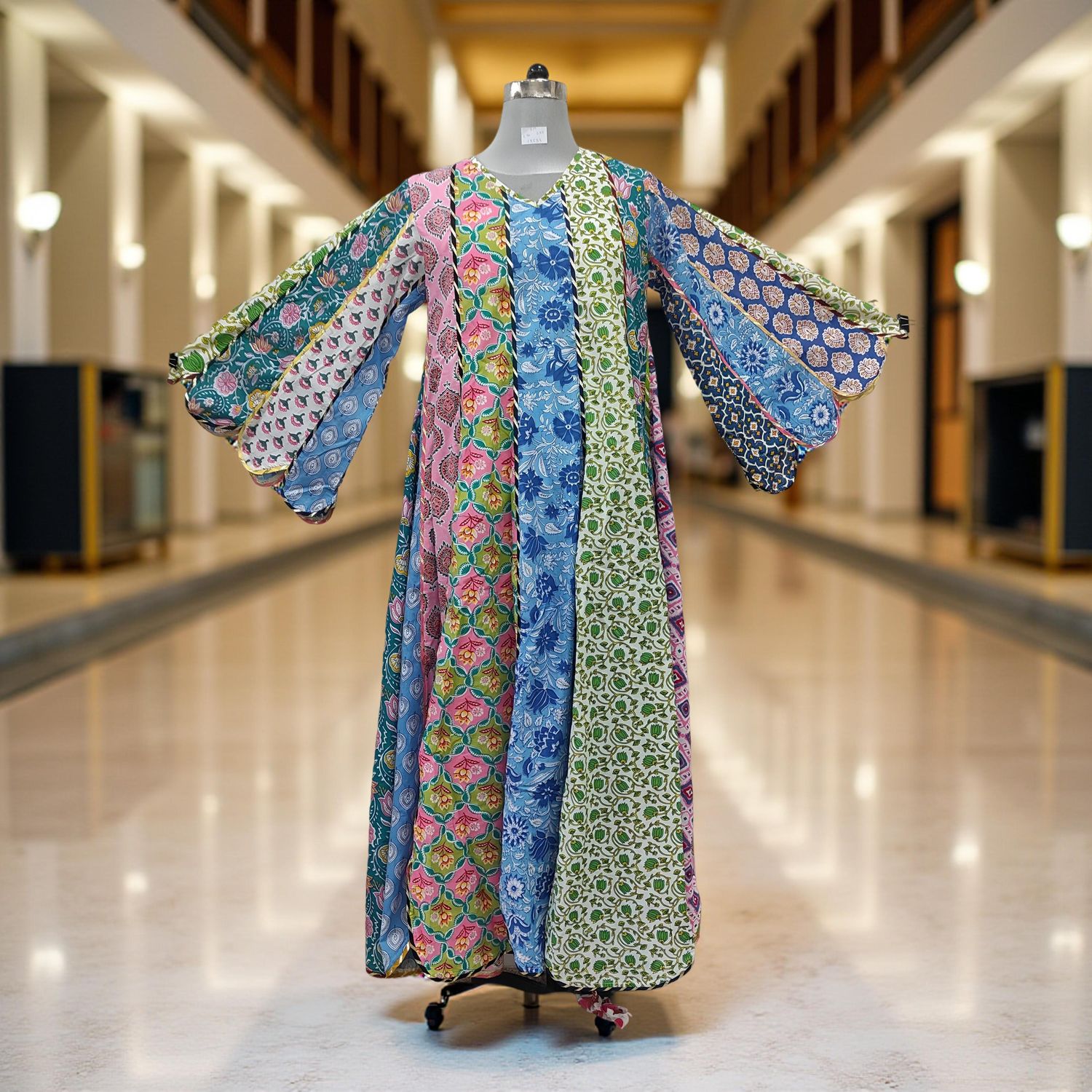 S/M Meher Multi Printed Cotton Dress 57&quot; Long Jalabiya