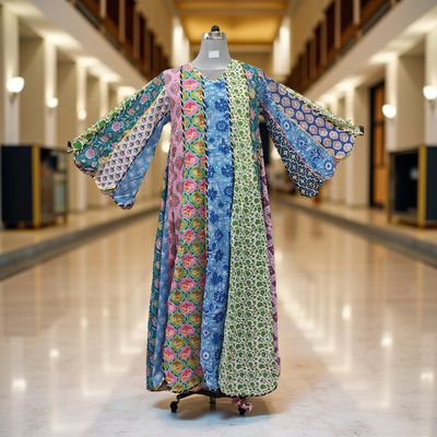 S/M Meher Multi Printed Cotton Dress 57&quot; Long Jalabiya
