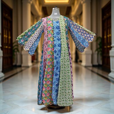 S/M Meher Multi Printed Cotton Dress 57&quot; Long Jalabiya