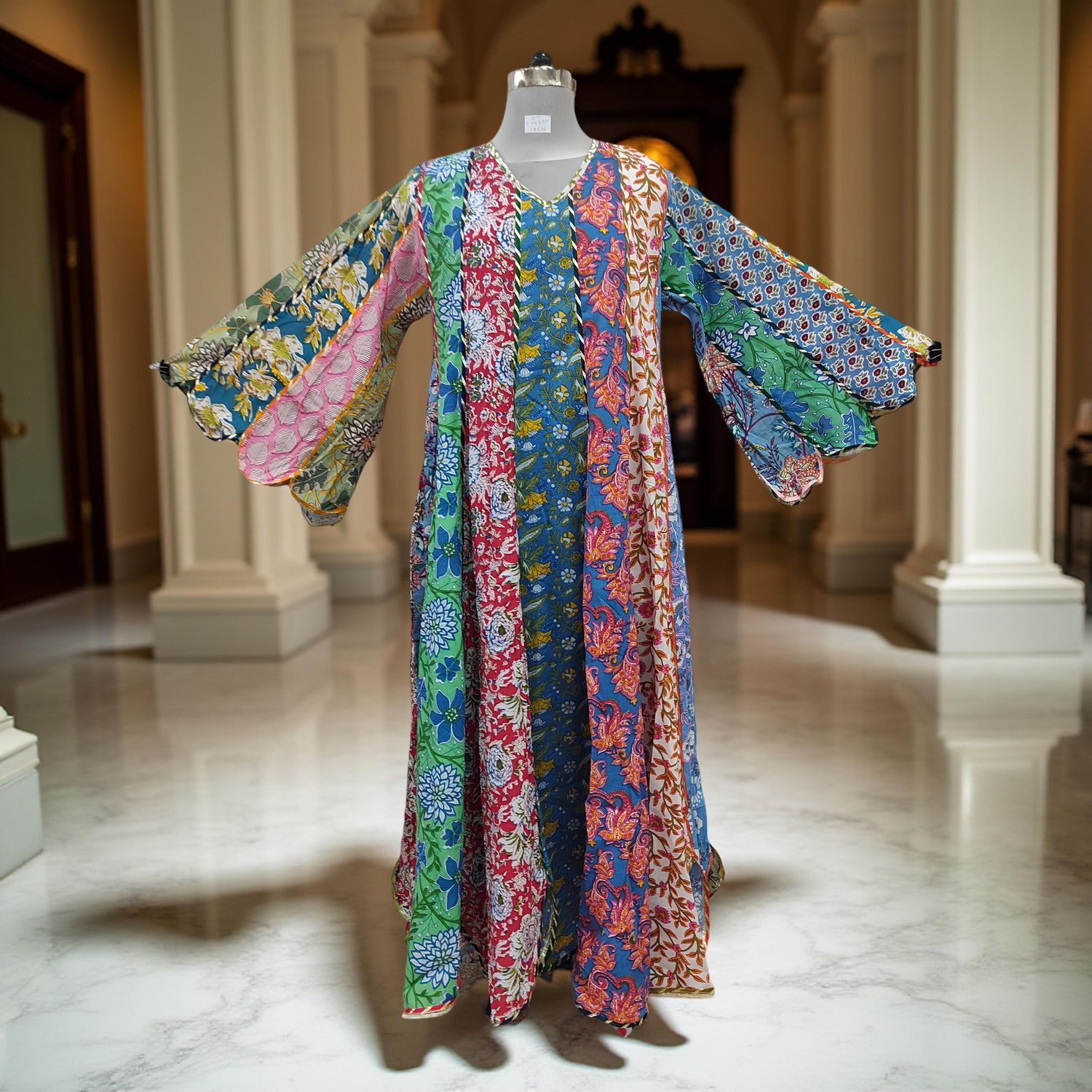 L-XL Meher Multi Printed Cotton Dress 57&quot; Long Jalabiya