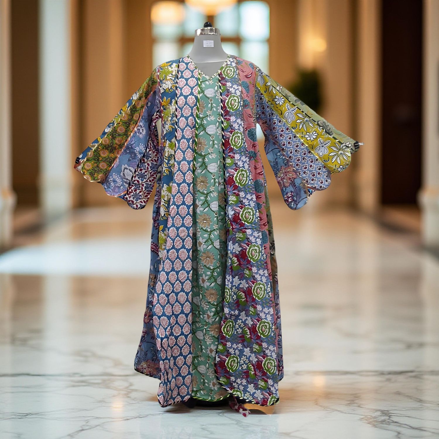 L-XL Meher Multi Printed Cotton Dress 57&quot; Long Jalabiya