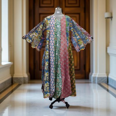 L-XL Meher Multi Printed Cotton Dress 57&quot; Long Jalabiya