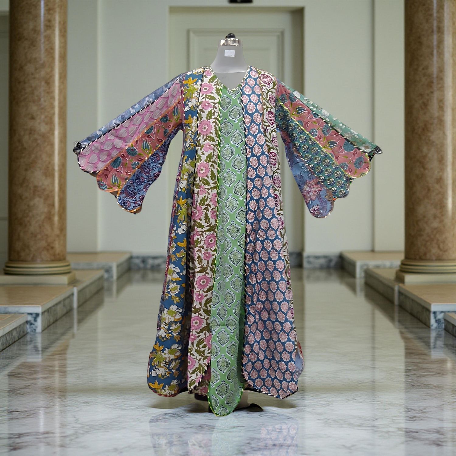 L-XL Meher Multi Printed Cotton Dress 57&quot; Long Jalabiya