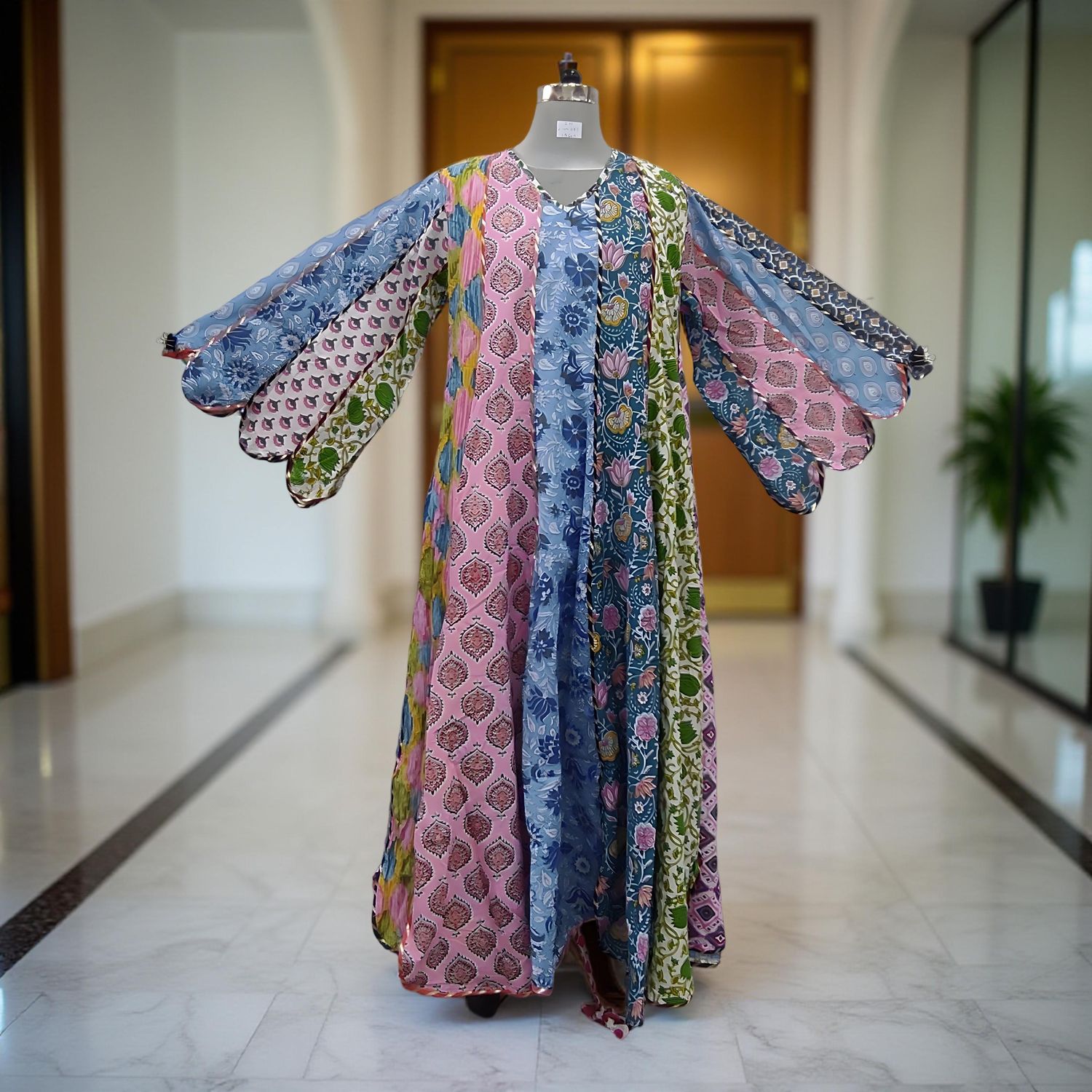 L-XL Meher Multi Printed Cotton Dress 57&quot; Long Jalabiya