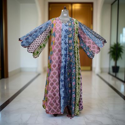 L-XL Meher Multi Printed Cotton Dress 57&quot; Long Jalabiya