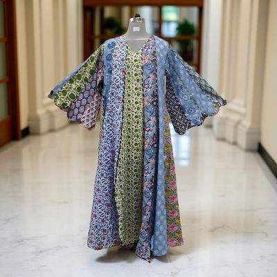 L-XL Meher Multi Printed Cotton Dress 57&quot; Long Jalabiya