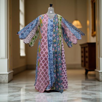 L-XL Meher Multi Printed Cotton Dress 57&quot; Long Jalabiya