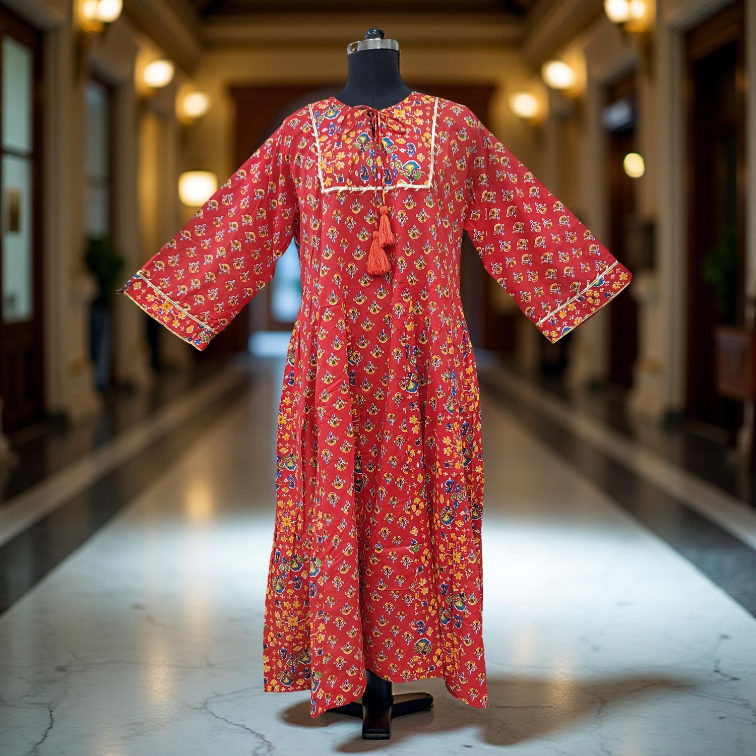 S/M  Anaya Printed Cotton Dress 57&quot;Long Jalabiya