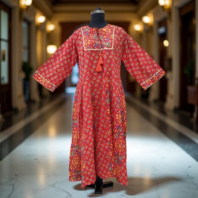 S/M  Anaya Printed Cotton Dress 57&quot;Long Jalabiya