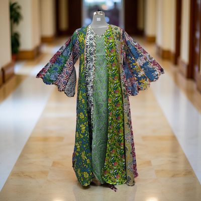 L-XL Meher Multi Printed Cotton Dress 57&quot; Long Jalabiya