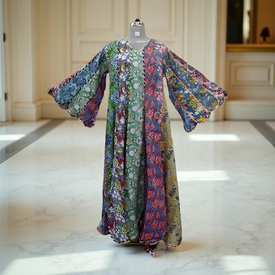L-XL Meher Multi Printed Cotton Dress 57&quot; Long Jalabiya