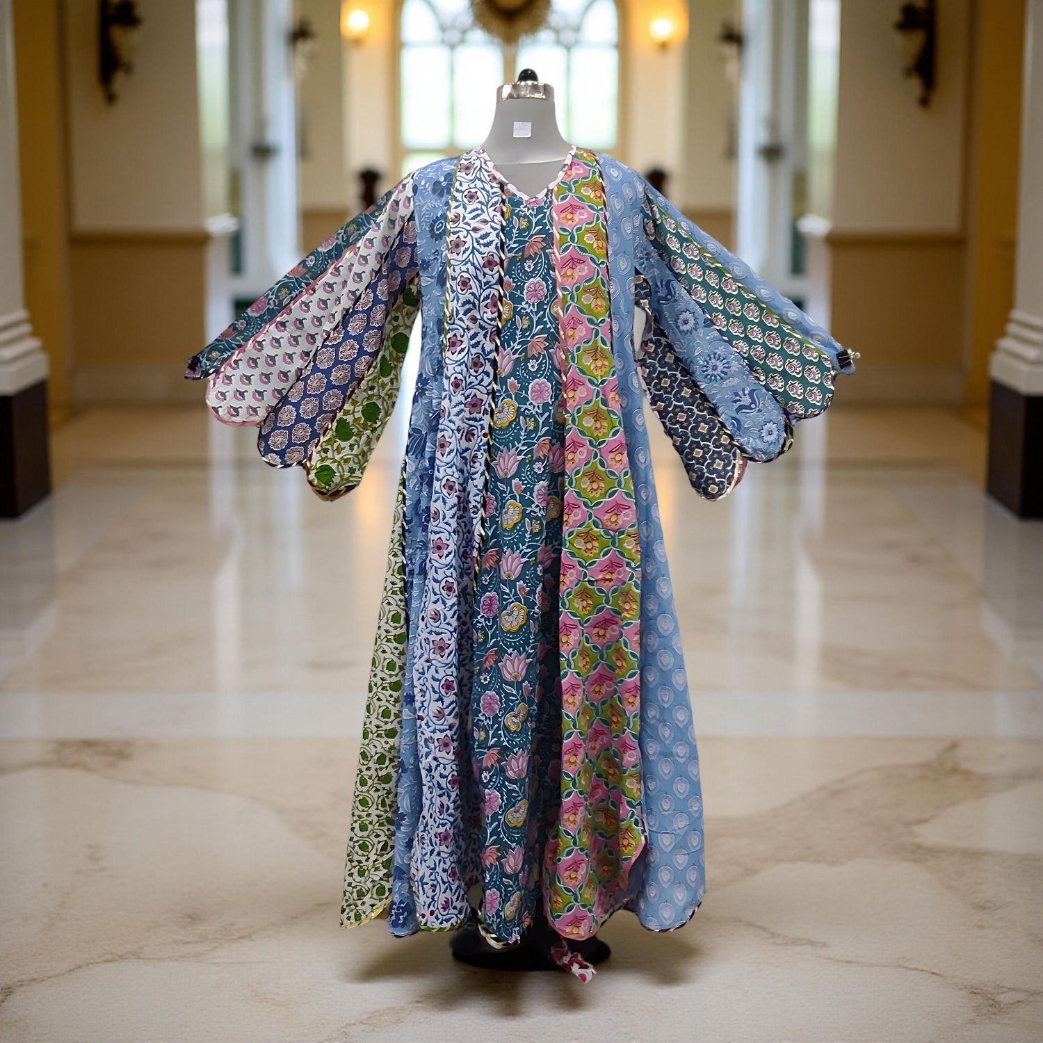 L-XL Meher Multi Printed Cotton Dress 57&quot; Long Jalabiya