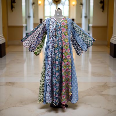 L-XL Meher Multi Printed Cotton Dress 57&quot; Long Jalabiya