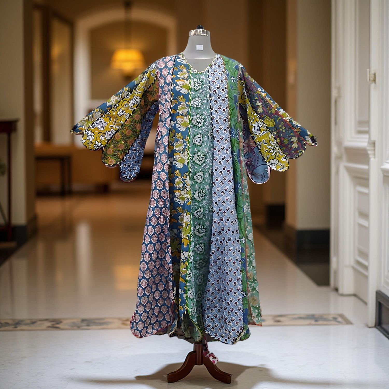 L-XL Meher Multi Printed Cotton Dress 57&quot; Long Jalabiya