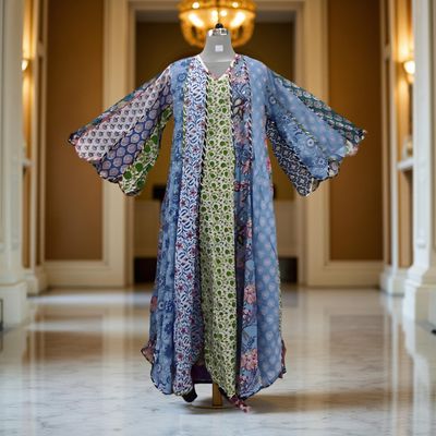 L-XL Meher Multi Printed Cotton Dress 57&quot; Long Jalabiya