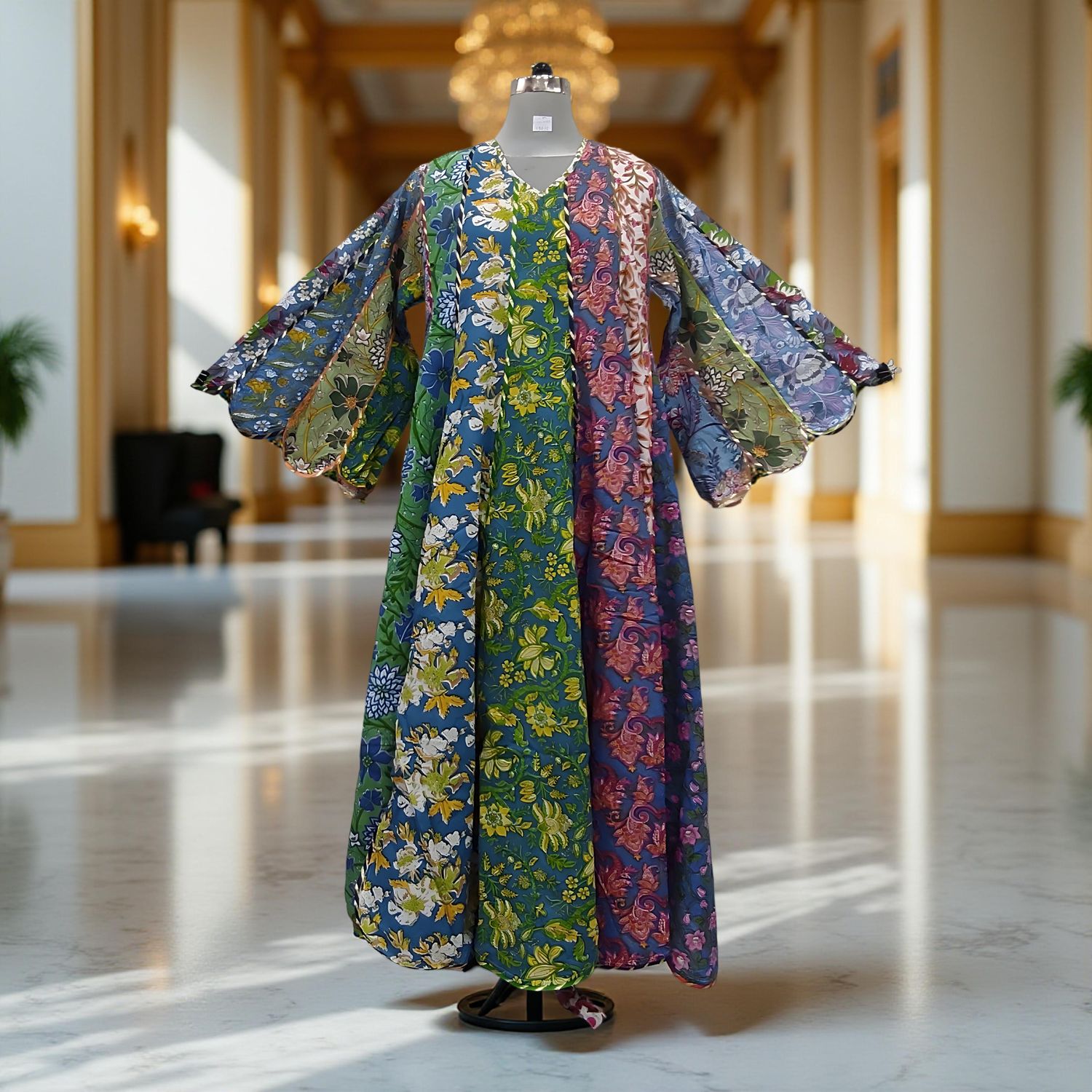 L-XL Meher Multi Printed Cotton Dress 57&quot; Long Jalabiya