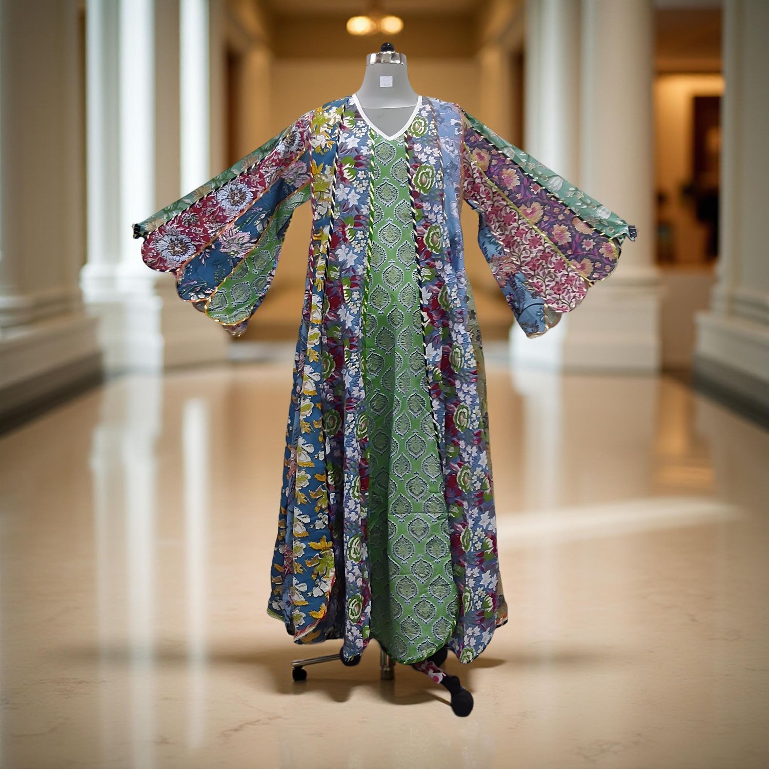 L-XL Meher Multi Printed Cotton Dress 57&quot; Long Jalabiya