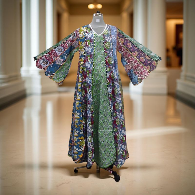 L-XL Meher Multi Printed Cotton Dress 57&quot; Long Jalabiya