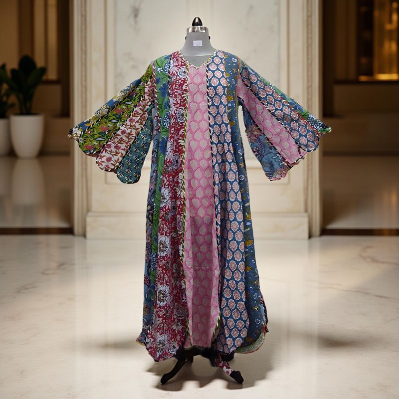 L-XL Meher Multi Printed Cotton Dress 57&quot; Long Jalabiya