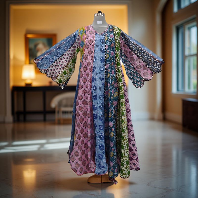 L-XL Meher Multi Printed Cotton Dress 57&quot; Long Jalabiya