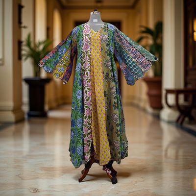 L-XL Meher Multi Printed Cotton Dress 57&quot; Long Jalabiya