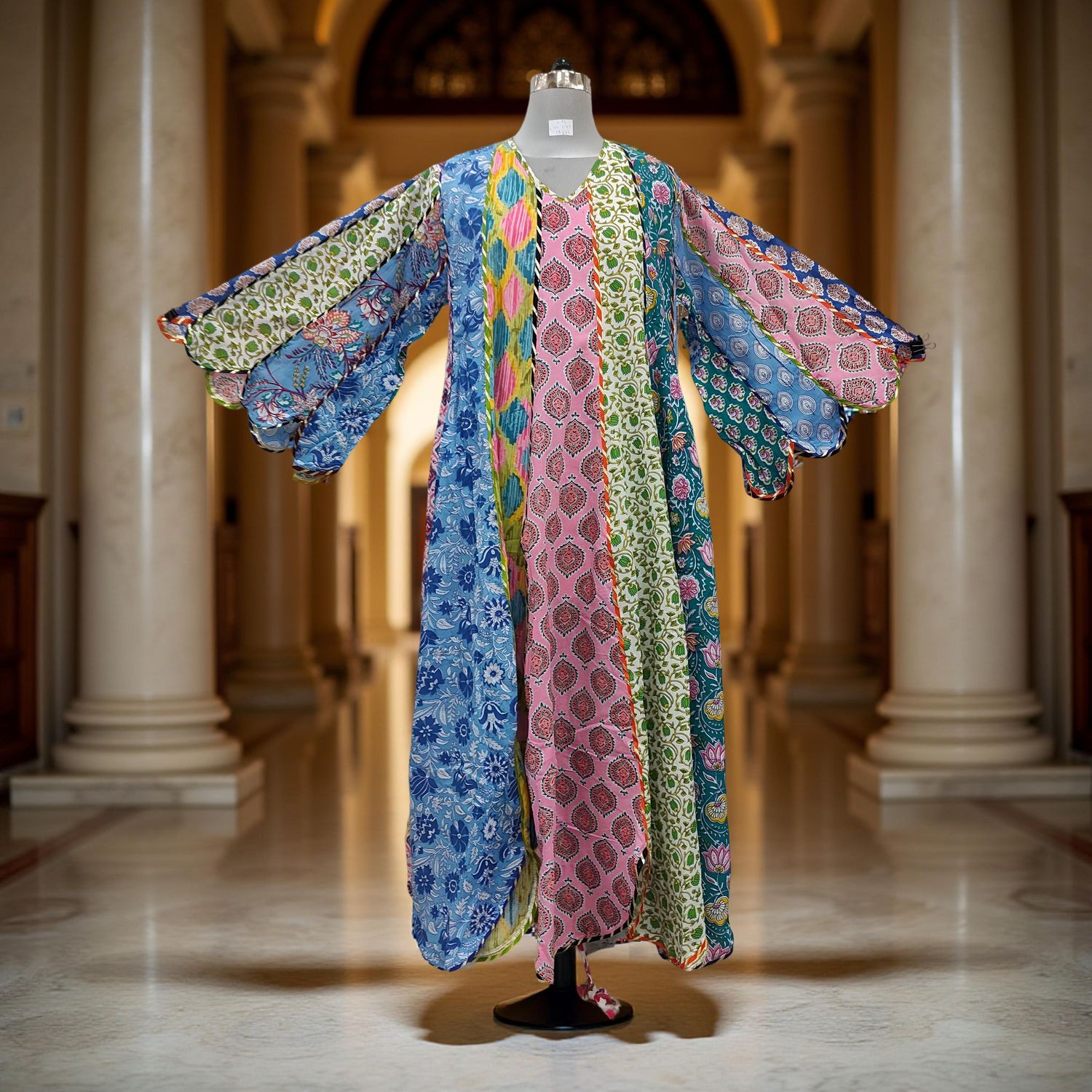 L-XL Meher Multi Printed Cotton Dress 57&quot; Long Jalabiya