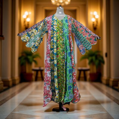 L-XL Meher Multi Printed Cotton Dress 57&quot; Long Jalabiya