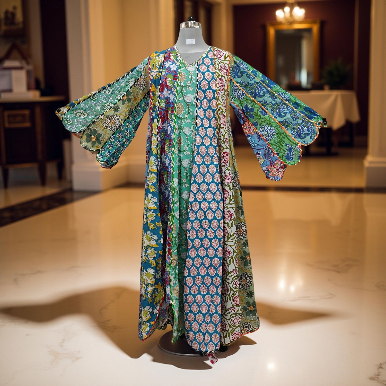 L-XL Meher Multi Printed Cotton Dress 57&quot; Long Jalabiya