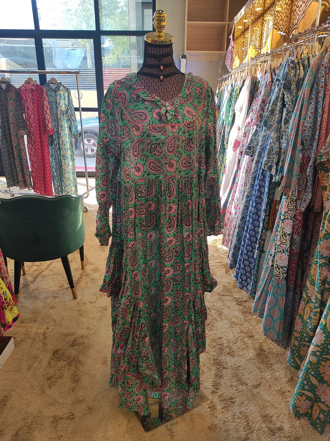 2XL/3XL Jalila Printed Cotton Dress 57&quot; Long Jalabiya