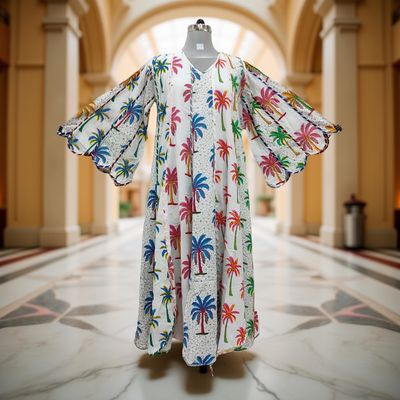 L-XL Meher Multi Printed Cotton Dress 57&quot; Long Jalabiya